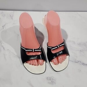 Marinella Made In Italy Leather Black & White Low Heel Shoes